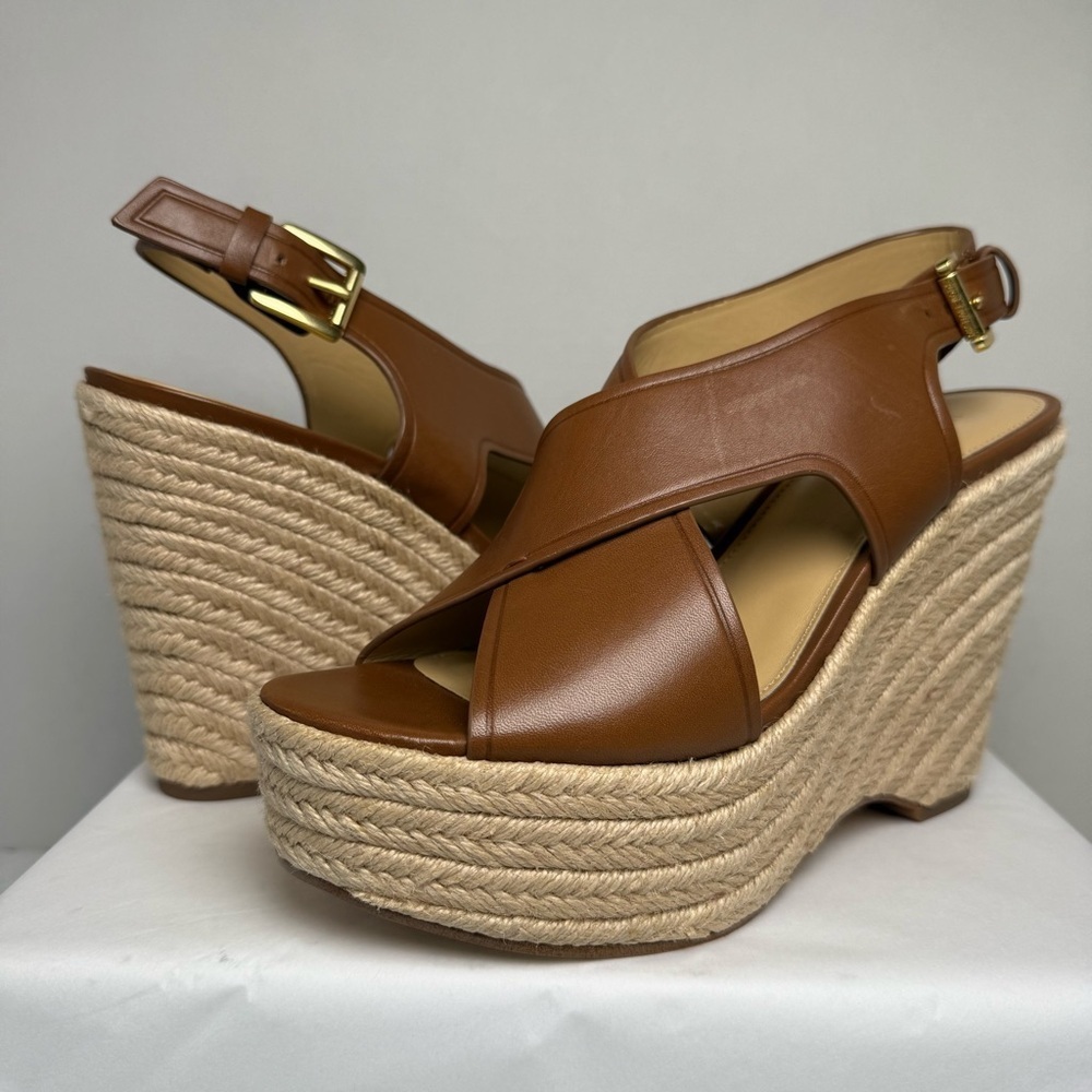 Michael Kors Angeline Platform Espadrille Wedge Sandals Size 8 In Tan